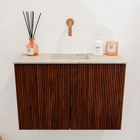 Mondiaz Joya DLux 60cm toiletmeubel ruby met wastafel faye midden zonder kraangat frappe