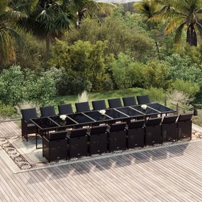 vidaXL 17-delige Tuinset met kussens poly rattan zwart