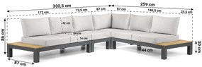 Loungeset 6 personen Aluminium/Teak Grijs Lifestyle Garden Furniture Vittoria