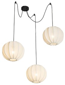 Japandi hanglamp wit zijden 30cm 3-lichts - Plu