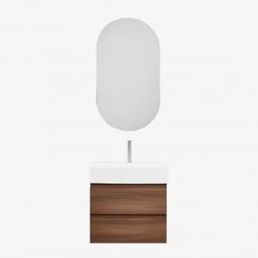 Badkamermeubelset Van Hout En Essenhoutfineer Met Geïntegreerde Wastafel Ona Donker Hout & Ovaal Met Opbergruimte Zwart 50x90 Cm Oricsa - Sklum