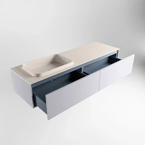 Mondiaz Erin 150cm badmeubel Cale met 2 lades en beige wastafel links zonder kraangaten