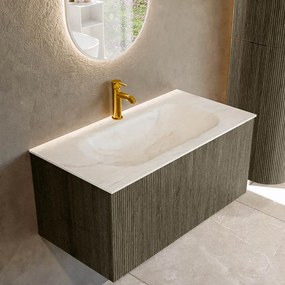 Mondiaz Kurve-dlux 90cm badmeubel shadow met 1 lade en wastafel big small midden 1 kraangat ostra