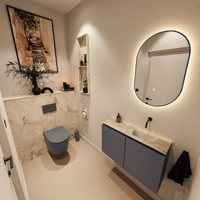 MONDIAZ TURE-DLUX 80cm toiletmeubel Dark Grey. EDEN wastafel Frappe positie rechts. Zonder kraangat. TUREDX80DGRR0FRA