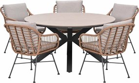 Garden Impressions Lucas tuinset bruin 6-delig - Tulli tuintafel light teak look Ø148 cm