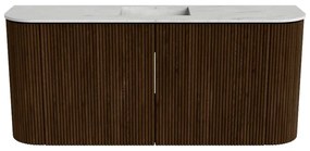 Mondiaz Joya DLux 95cm toiletmeubel ronding links/rechts walnut met wastafel faye midden 1 kraangat opalo