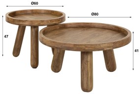 Salontafel Set Van 2 Tripod Mangohout - 80 X 80cm.
