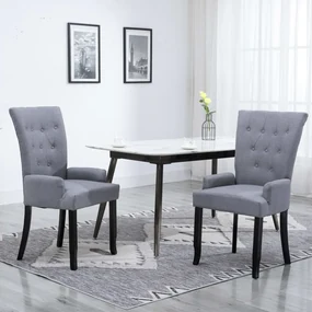 vidaXL Eetkamerstoelen 2 st met armleuningen stof lichtgrijs