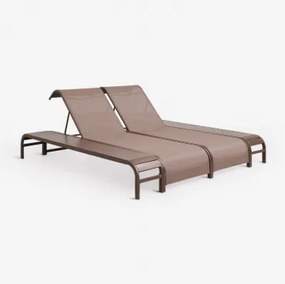 Set Van 2 Verstelbare Ligstoelen En 2 Bijzettafels Van Staal Marietta Bruin – Chocolade - Sklum