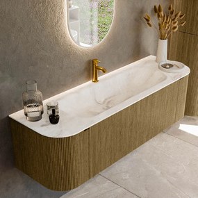 Mondiaz Kurve-dlux 150cm badmeubel ronding links/rechts dusk met 1 lade en 2 deuren en wastafel big medium midden 1 kraangat frappe
