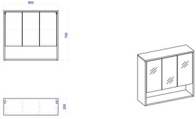 Comad Borneo Cosmos 841 FSC spiegelkast 80cm eiken/grijs