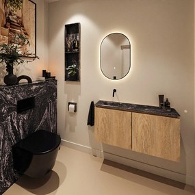 Mondiaz Ture DLux toiletmeubel 100cm washed oak met wastafel lava links zonder kraangat