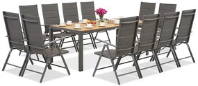 Garden Point grijze aluminium tuinmeubelen met grote Verona Wood tafel voor 12 personen