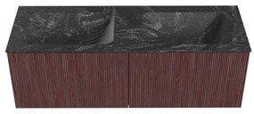 Mondiaz Kurve-dlux 130cm badmeubel ruby met 2 lades en wastafel leaf dubbel zonder kraangat lava