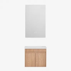 Narek Zwevend Houten Badkamermeubelset Met Geïntegreerde Wastafel Zonder Kraan & Ash Brown & Rectangular Led And Antifog 55x90 Cm Riben & ↔ - Sklum