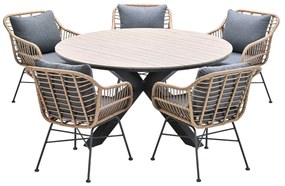 Garden Impressions Lucas tuinset 6-delig bruin - Tulli tuintafel bruin Ø148 cm