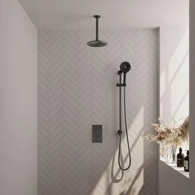 Brauer Gunmetal Edition Regendoucheset inbouw - hoofddouche 20cm - plafondarm 20cm - 2 functies - glijstang - inclusief inbouwdeel - handdouche Rond 3 standen - PVD - geborsteld gunmetal 5-GM-072