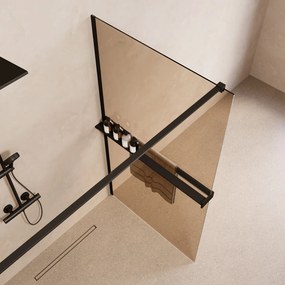 Saniclear Metric inloopdouche 120cm met handdoekhouder en bronsglas zwart mat