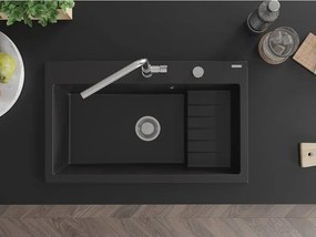Mexen Omar granieten gootsteen 1-komorig 800 x 480 mm, zwart, chroom sifon - 6520801005-77