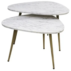 Bijzettafel Set Van 2 - Marmer Wit