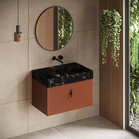 Muebles Zahora badmeubel ribbelfront 80cm terracotta met Portoro Gold wastafel zonder kraangat