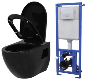 vidaXL Hangend toilet met verborgen stortbak keramiek zwart