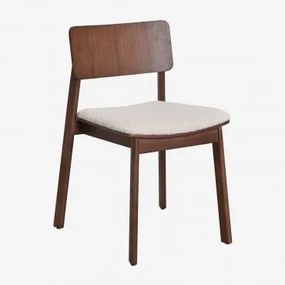 Set Van 4 Houten Eetkamerstoelen Gilda Walnootbruin & Bouclé Wit - Sklum