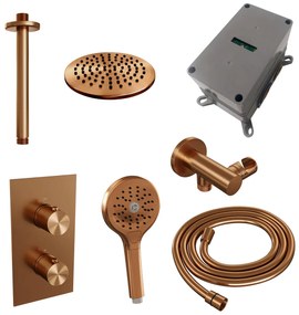 Brauer Copper Edition complete inbouw regendouche met 3 standen handdouche, plafondarm en hoofddouche 20cm set 35 koper geborsteld PVD