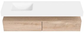 Zaro Alan badmeubel 180cm washed oak 2 lades met vrijhangende wastafel cloud links zonder kraangat talc