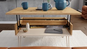 HAIRPIN S-90 Eik Artisan/Beige (Champagne) - MODERNE SALONTAFEL MET OPKLAPBAAR BLAD + OPBERGRUIMTE + PLANK