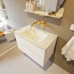 Mondiaz Vica DLux badmeubel 80cm talc 2 lades met wastafel frappe midden zonder kraangat