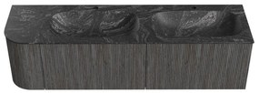 Mondiaz Kurve-dlux 165cm badmeubel ronding links shadow met 2 lades en 1 deur en wastafel stor small dubbel/rechts 2 kraangaten lava