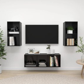 vidaXL 3-delige Tv-meubelset spaanplaat hoogglans zwart