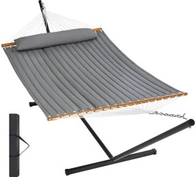 VEVOR Hangmat voor 2 personen, draagvermogen 207 kg, dubbele hangmat met stalen standaard van 3,66 m, draagbare draagtas en kussen, vrijstaande hangmat voor buiten, terras, tuin, strand