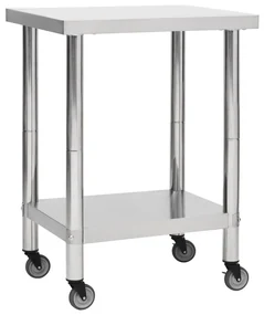 vidaXL Keukenwerktafel met wielen 80x45x85 cm roestvrij staal