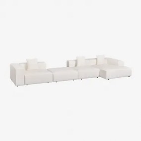 3-delige Chaise Longue Modulaire Bank Met Poef (↔︎480 Cm) Bruna Bouclé Blanco - Sklum