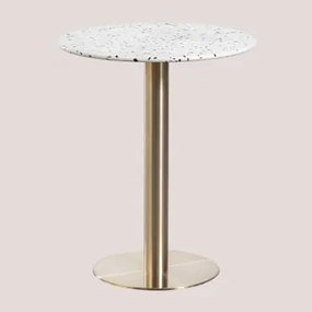 Ronde Barkruk Ø60 Cm In Terrazo Malibu Wit & Champagne Goud - Sklum