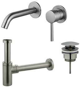 Fortifura Calvi Slim Wastafelkraanset - inbouw wastafelkraan - klikwaste plug - design sifon - Geborsteld RVS PVD (RVS) SW377860/SW696201/SW696212