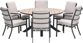 Garden Impressions Senja tuinset 7-delig desert sand - Tulli tuintafel Ø148x75 cm light teak vironwood