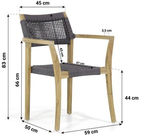 Tuinstoel stapelbaar Teak/Rope Grijs-antraciet Lifestyle Garden Furniture Dallas