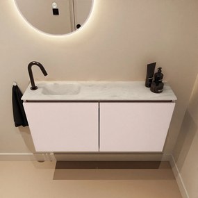 Mondiaz Ture DLux toiletmeubel 100cm rosee met wastafel opalo links met kraangat