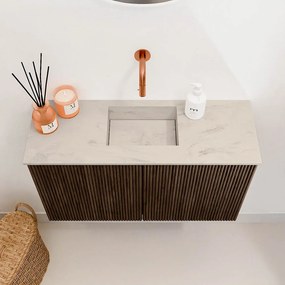Mondiaz Joya DLux 70cm toiletmeubel walnut met wastafel faye midden zonder kraangat opalo