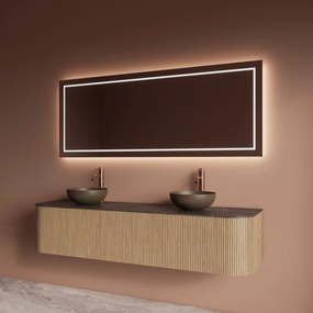 Gliss Design Alluro badmeubel ribbelfront met ronding links/rechts 180cm mist en zwart leisteen toppaneel
