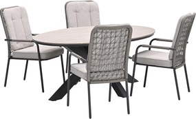 Garden Impressions Aleria tuinset 5-delig taupe - Tulli tuintafel 180x115 cm - light teak vironwood