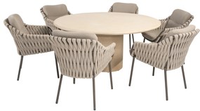 Hampton Montera dining tuinset 160xH75 cm rond 7 delig mortex terre 4 Seasons Outdoor