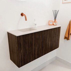 Mondiaz Joya DLux 90cm toiletmeubel ronding rechts walnut met wastafel faye links zonder kraangat meli