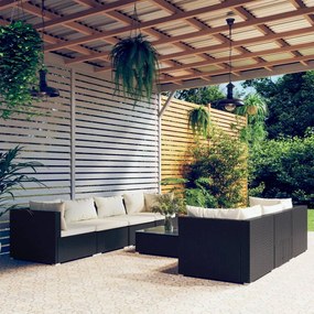 vidaXL 8-delige Loungeset met kussens poly rattan zwart