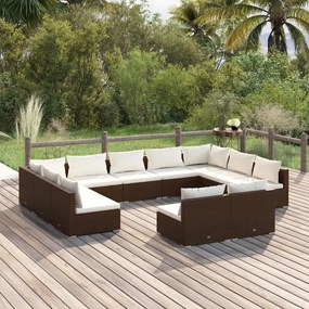 vidaXL 11-delige Loungeset met kussens poly rattan bruin