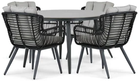 Tuinset Ronde Tuintafel 4 personen 120 cm Aluminium/wicker Zwart Coco Azzano/Vienna