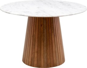 Ronde Eettafel Wit Marmer En Hout - 115 X 115cm.